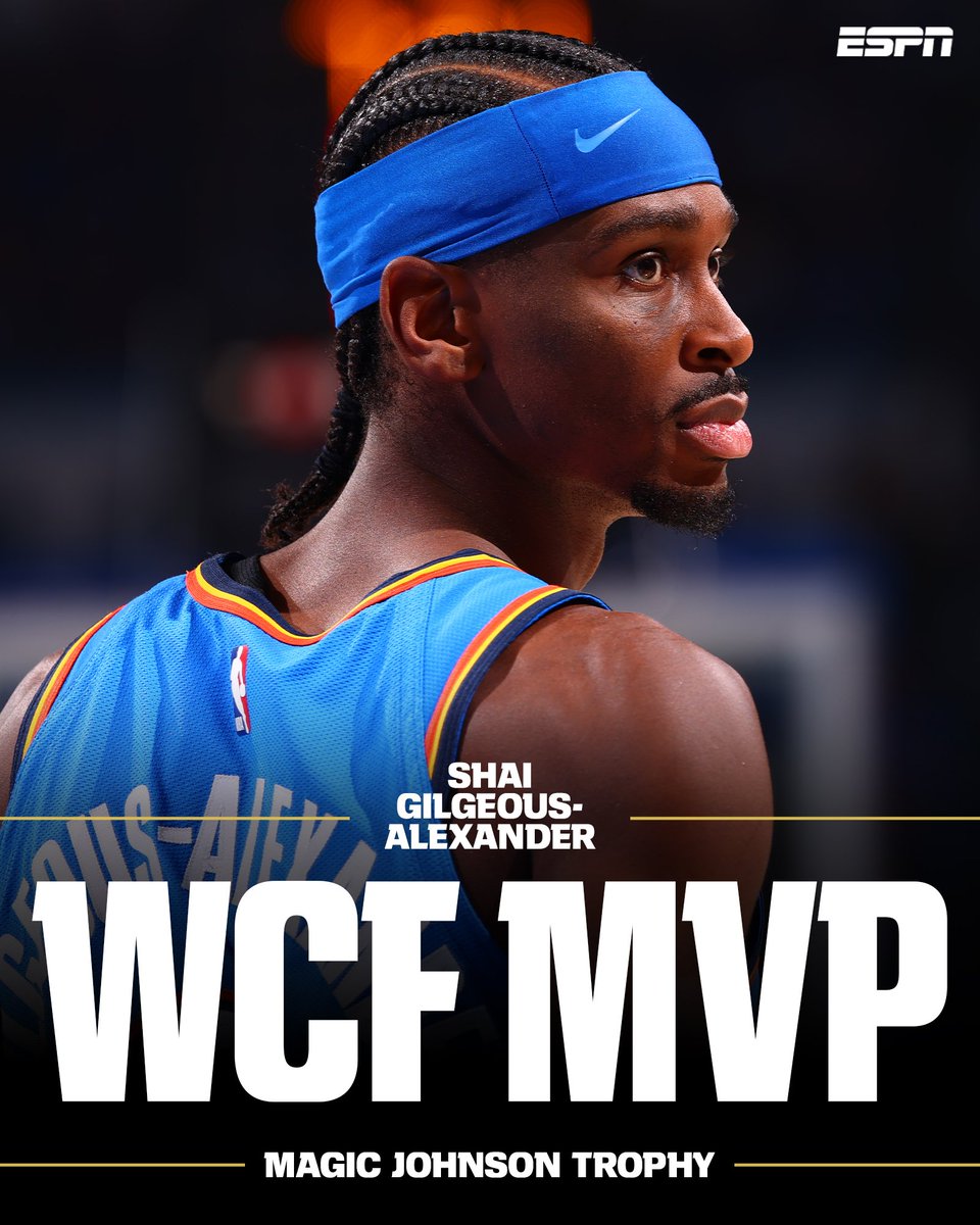 🚨 OFFICIEL : Shai Gilgeous-Alexander est élu 𝗠𝗩𝗣 𝗗𝗘 𝗟𝗔 𝗙𝗜𝗡𝗔𝗟𝗘 𝗗𝗘 𝗖𝗢𝗡𝗙𝗘́𝗥𝗘𝗡𝗖𝗘 𝗢𝗨𝗘𝗦𝗧.

31.4 points, 8.2 passes, 5.2 rebonds et 1.8 interception sur cinq matchs.

🔜🏆 ?