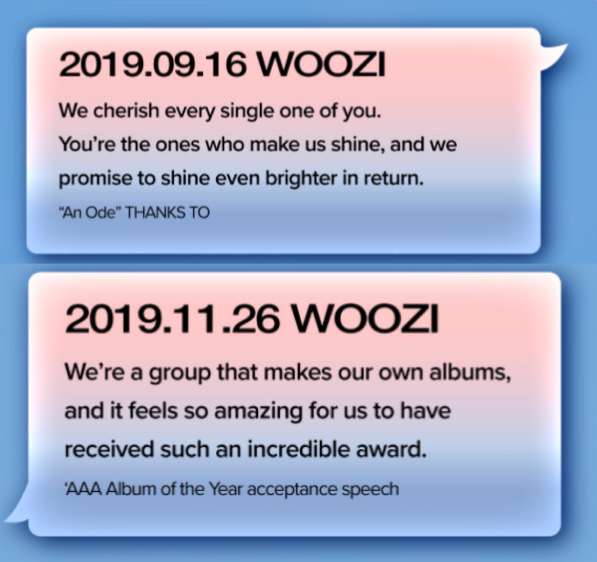 woozimedia's tweet photo. 10 years of seventeen in their words 🩷🩵 #우지 #woozi https://t.co/v0NJBWpgu9