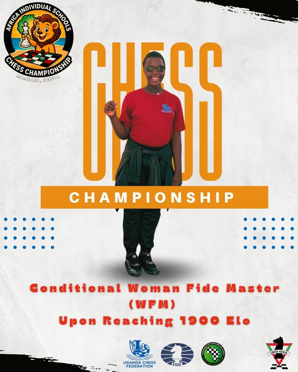 BaniBulletin's tweet image. 🇺🇬 Uganda shines at #AfricanSchools2025 with 6 medals and new conditional FIDE titles earned! 🏆♟️

🥇 Asaba Juliet – U13 Girls Gold

🎖️ Earns Conditional WFM (upon reaching 1900 Elo)
Big leap forward for Uganda's chess queens! 👑

#ChessUganda #Mombasa2025 #YouthInChess