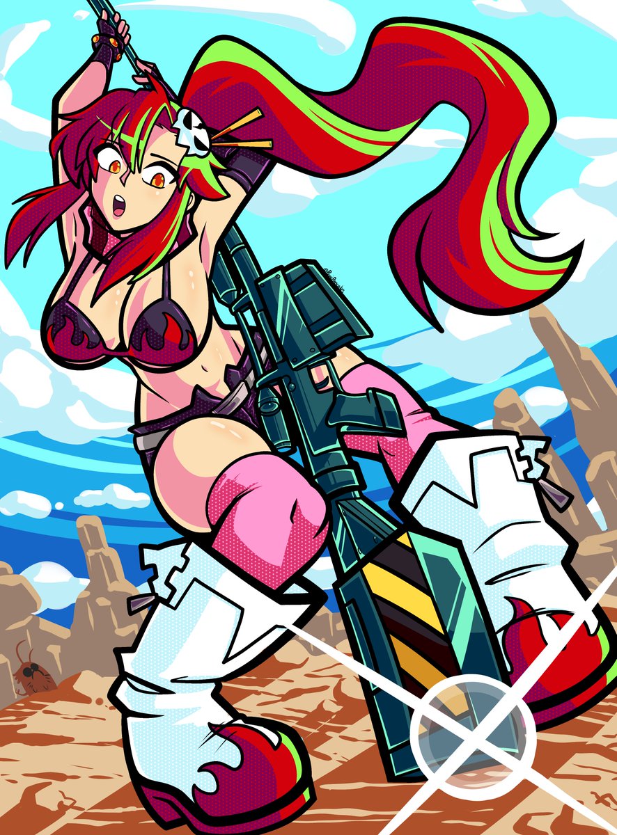 PaniPancakes's tweet image. Yoko Littner, armed with high caliber weaponry.

She has a sniper rifle, too.