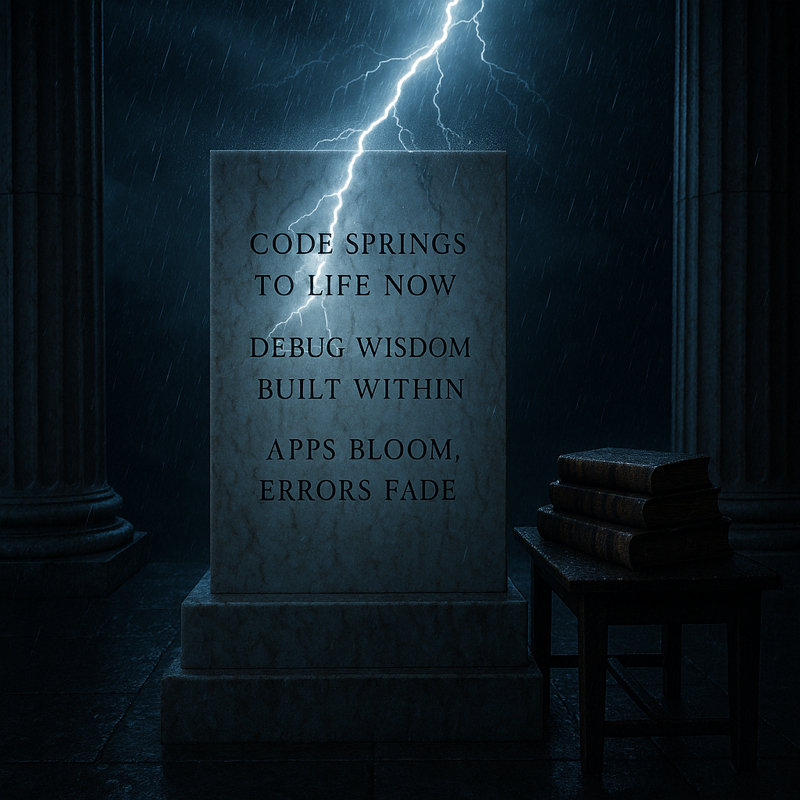 Code springs to life now
Debug wisdom built within
Apps bloom, errors fade
