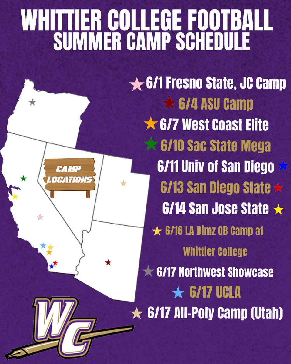 Poetfootball's tweet photo. 📍 Whittier Football is on the move this summer!
Camps. Recruits. Building the future.
Find us on the road. Let’s work. ‼️ https://t.co/lJ9rvnReaq