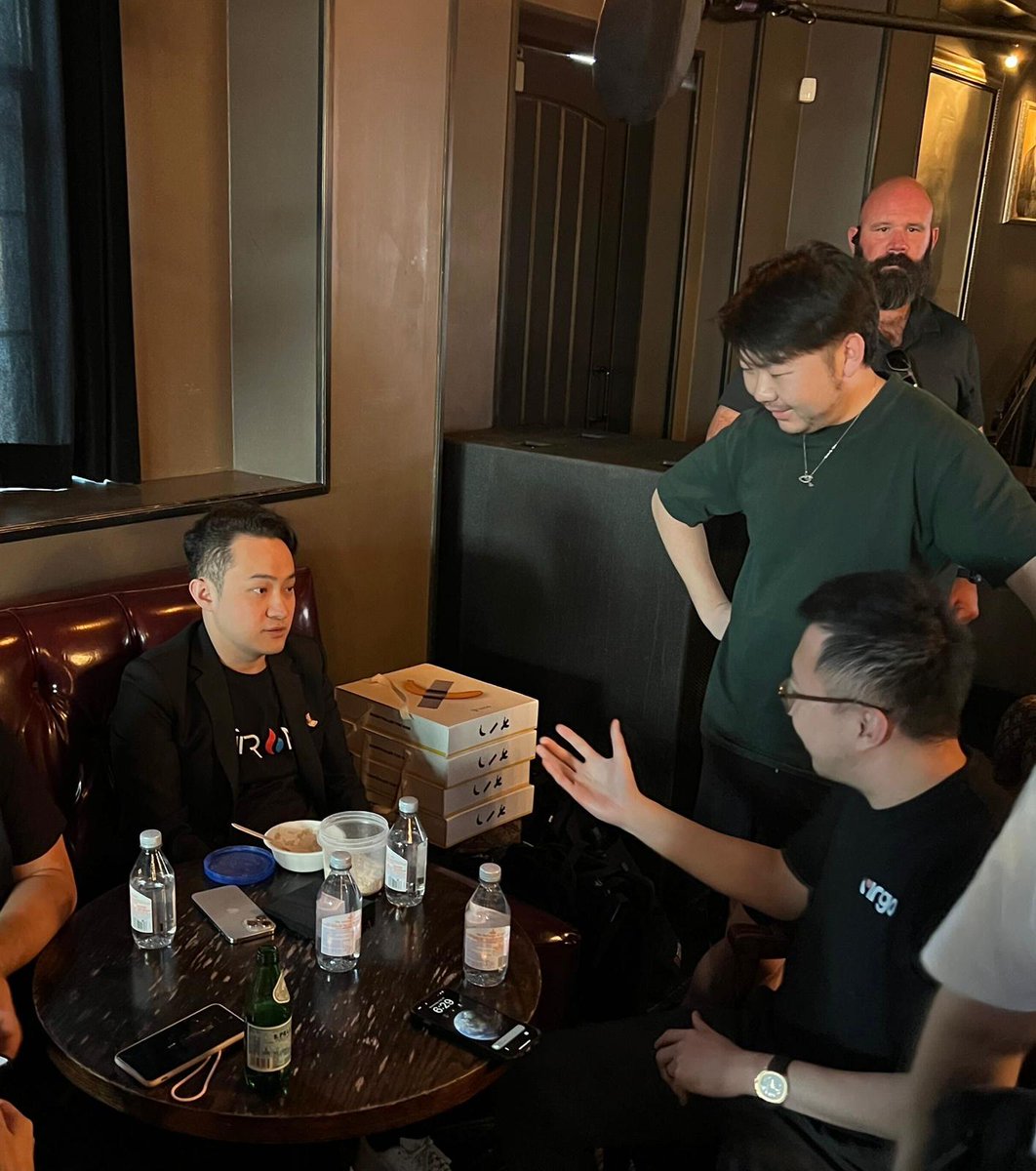 What’s cooking?! Our group Founder &amp; CEO Adam Cai (<a href="/AdamCai15/">Adam</a>) speaking to TRON Founder Justin Sun (<a href="/justinsuntron/">H.E. Justin Sun 🍌</a>) during Bitcoin 2025, most likely not about bananas.