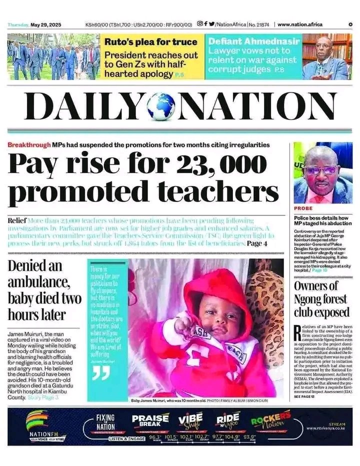 Medical Intern (@theintern254) on Twitter photo The <a href="/KiambuCountyGov/">Kiambu County Kenya.</a> residents deserve better representation <a href="/KWamatangi/">Governor Kimani Wamatangi, EGH 🇰🇪</a> <a href="/KarungoThangwa/">Sen. Karungo wa Thang'wa</a> <a href="/hon_wamuchomba/">Hon.Gathoni Wamuchomba, HSC, MP</a>
The 10 months old, James Muiruri deserves doctors at the facilities. Employ more doctors at the CBA rates <a href="/kmpdu/">KMPDU</a> <a href="/C_NyaKundiH/">Cyprian, Is Nyakundi</a> The <a href="/KiambuCountyGov/">Kiambu County Kenya.</a> residents deserve better representation <a href="/KWamatangi/">Governor Kimani Wamatangi, EGH 🇰🇪</a> <a href="/KarungoThangwa/">Sen. Karungo wa Thang'wa</a> <a href="/hon_wamuchomba/">Hon.Gathoni Wamuchomba, HSC, MP</a>
The 10 months old, James Muiruri deserves doctors at the facilities. Employ more doctors at the CBA rates <a href="/kmpdu/">KMPDU</a> <a href="/C_NyaKundiH/">Cyprian, Is Nyakundi</a>