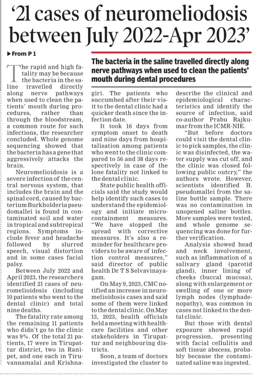 Pushpa Narayan (@toi_pushpa_n) on Twitter photo 8 #die in TN after dental procedure. Scientists track down infection to #saline #bottle in dental clinic in #2023. Research by CMC, Vellore <a href="/icmr_nie/">ICMR - National Institute of Epidemiology</a> and <a href="/TNDPHPM/">Directorate of Public Health & Preventive Medicine</a> in <a href="/TheLancet/">The Lancet</a> <a href="/timesofindia/">The Times Of India</a> <a href="/TOIChennai/">TOIChennai</a> <a href="/TOIHealthNews/">TOI Health News</a> 8 #die in TN after dental procedure. Scientists track down infection to #saline #bottle in dental clinic in #2023. Research by CMC, Vellore <a href="/icmr_nie/">ICMR - National Institute of Epidemiology</a> and <a href="/TNDPHPM/">Directorate of Public Health & Preventive Medicine</a> in <a href="/TheLancet/">The Lancet</a> <a href="/timesofindia/">The Times Of India</a> <a href="/TOIChennai/">TOIChennai</a> <a href="/TOIHealthNews/">TOI Health News</a>