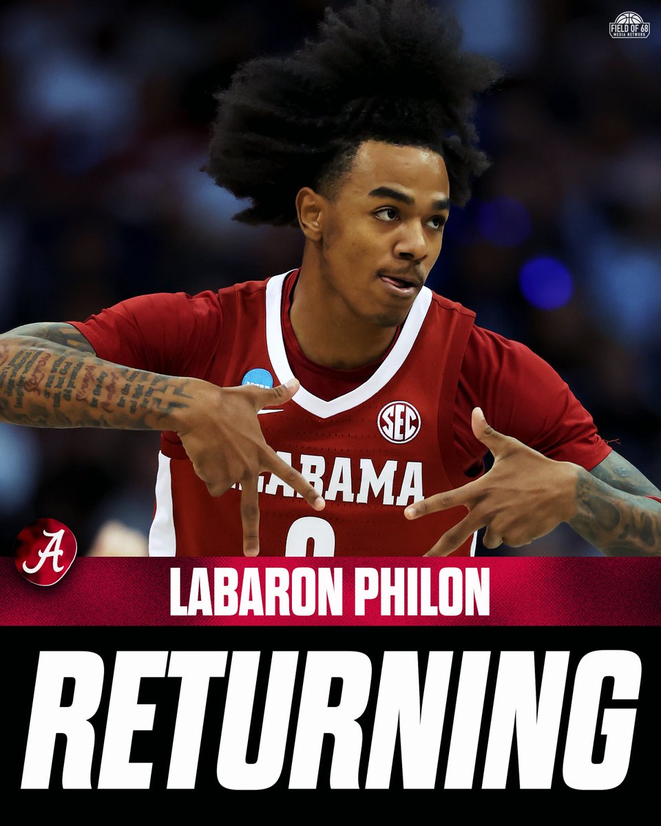 The Field of 68 (@thefieldof68) on Twitter photo BREAKING: Labaron Philon is withdrawing from the NBA Draft and will return to Alabama, per <a href="/yea_ala/">Yea Alabama</a> 👀 BREAKING: Labaron Philon is withdrawing from the NBA Draft and will return to Alabama, per <a href="/yea_ala/">Yea Alabama</a> 👀