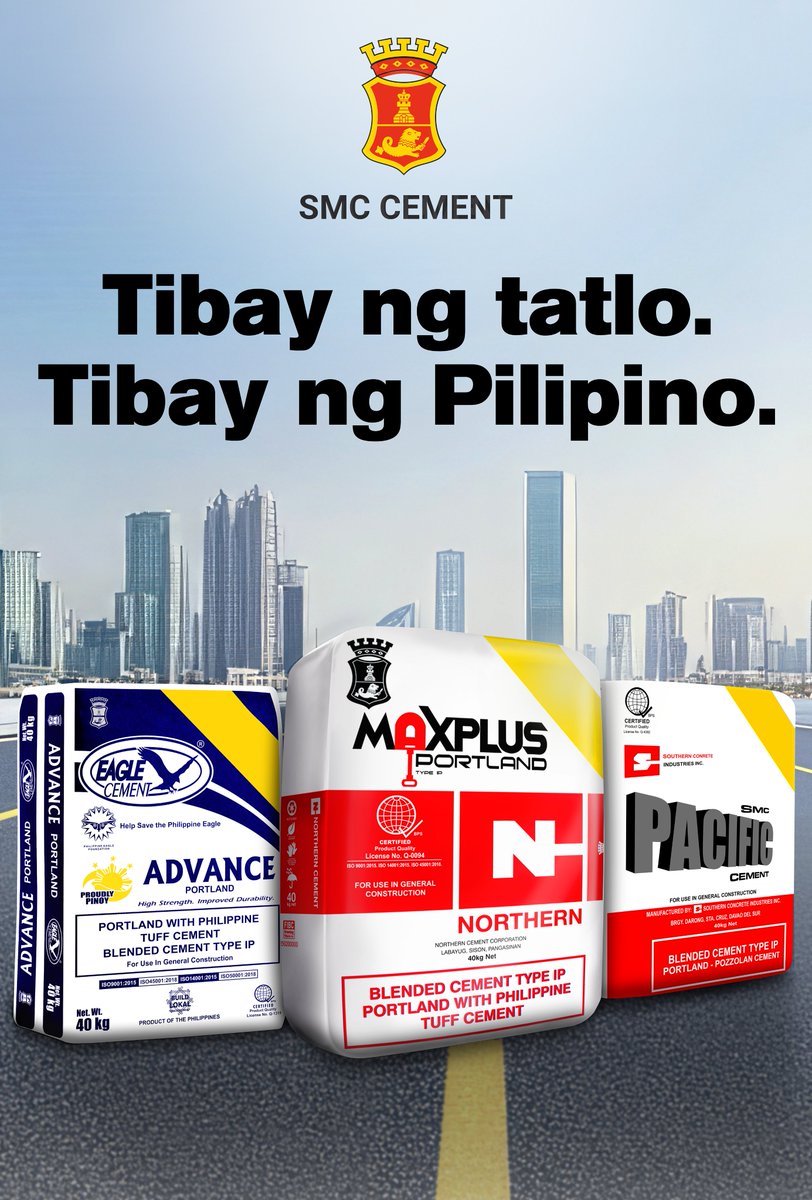 NorthernCement's tweet photo. Sa likod ng bawat matibay na gusali, tulay, at tahanan—naroon ang lakas ng Eagle Cement Corporation, Northern Cement Corporation at Southern Concrete Industries Inc. Ngayon, mas pinatibay bilang SMC Cement. 

Lakas na hindi matitinag. Tibay para sa kinabukasan ng bawat Pilipino. https://t.co/mAUnapnLTB