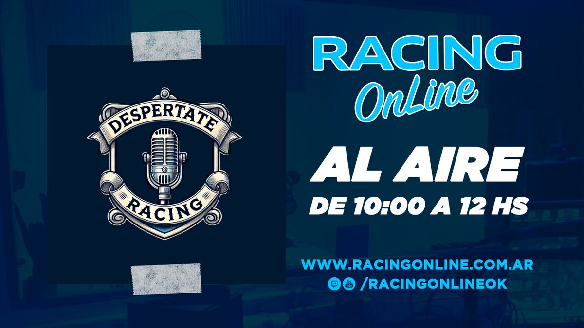 Racing Online (@racingonline2) on Twitter photo AL AIRE <a href="/DespertateRC/">Despertate Racing</a> en #RacingOnline 🔊
¡Prendete a la radio de #Racing! 🔵⚪️
📻 racingonline.com.ar
📲 play.google.com/store/apps/det…
🍏 apps.apple.com/us/app/celurad…
📺 twitch.tv/racingonlineok
youtube.com/@racingonlineok AL AIRE <a href="/DespertateRC/">Despertate Racing</a> en #RacingOnline 🔊
¡Prendete a la radio de #Racing! 🔵⚪️
📻 racingonline.com.ar
📲 play.google.com/store/apps/det…
🍏 apps.apple.com/us/app/celurad…
📺 twitch.tv/racingonlineok
youtube.com/@racingonlineok