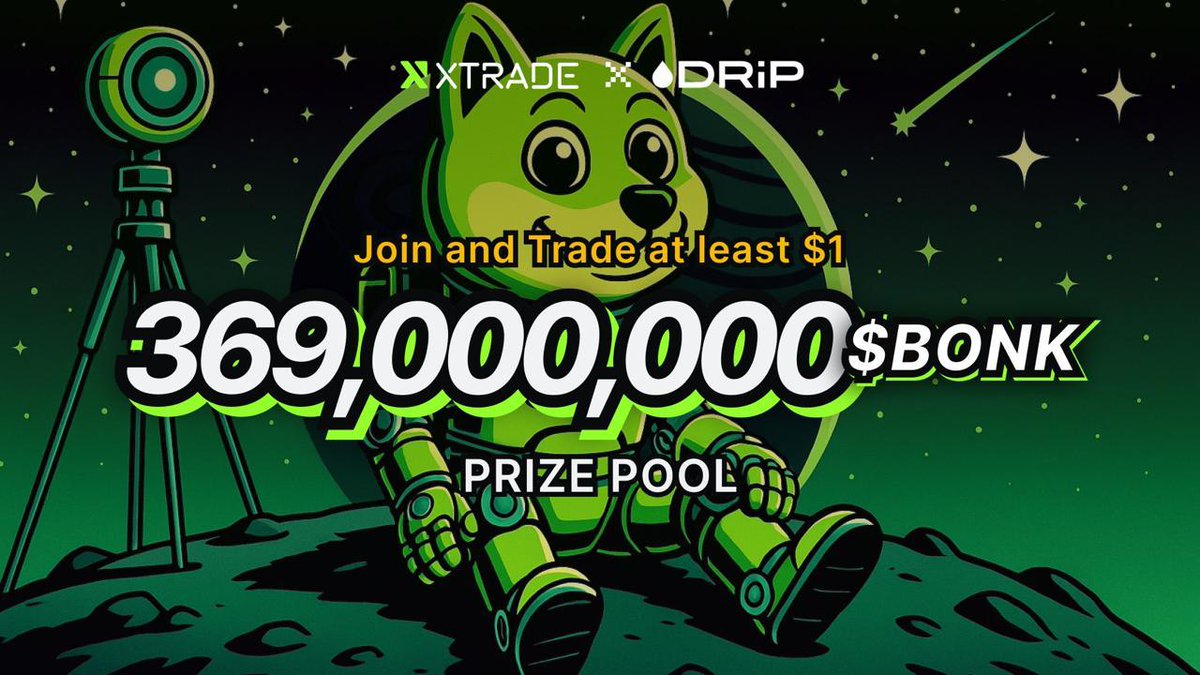 xtrade_xyz's tweet photo. 🔥 XTrade x @drip_haus: 369,000,000 $BONK Airdrop for All Participants!

7 days of NFTs, quests, and a guaranteed share of 369M $BONK. No luck, just action.

⚡ How to join:
1️⃣ Log in and click the XTrade banner on https://t.co/2uevGgmwwG
2️⃣ Mint exclusive NFTs for FREE
3️⃣ Click the button “Trade & Get $BONK Airdrop” to sign up on XTrade
4️⃣ Trade $1 or more on XTrade to secure your guaranteed BONK airdrop

📅 May 28 – June 4
🎯 Every eligible trader gets BONK - 100% guaranteed.

The $BONK is real. Don’t get left behind.
🔗 https://t.co/2uevGgmwwG

*Rewards will be distributed within 7 days after the campaign