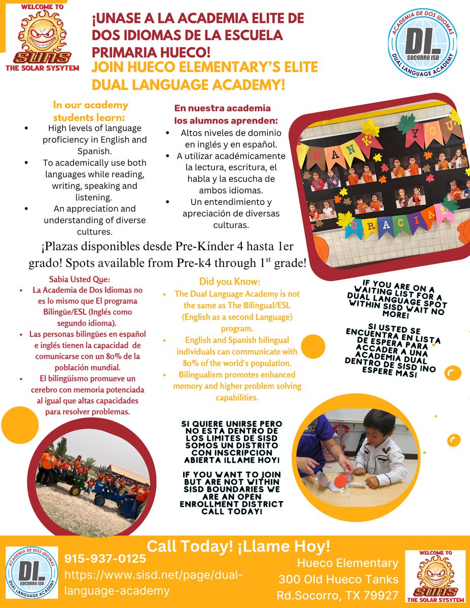 MsCruzS_HES's tweet photo. Giving the GIFT of another language is one of the greatest things you can offer a child. Please consider enrolling your child with me or  any of the other highly qualified teachers at Hueco's Dual Language Academy. located only minutes from the Eastlake exit &amp; I-10 @EReyes_CI https://t.co/l2m2oZBDqr