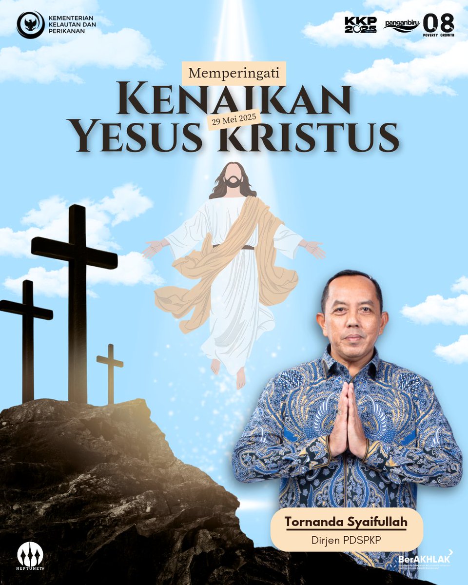 #SahabatBahari
Keluarga besar Ditjen PDSPKP mengucapkan Selamat memperingati Hari Kenaikan Yesus Kristus kepada seluruh umat Kristiani yang merayakan.
Semoga momen ini membawa damai, kasih, dan pengharapan bagi seluruh bangsa.