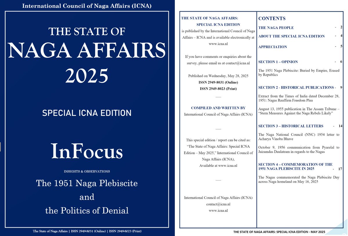 NagaAffairs's tweet photo. This special edition of ICNA May 2025 is to revisit a pivotal moment in postcolonial history - the 1951 Naga Plebiscite - and to critically reflect on the decades of silence, suppression, and misrecognition that followed. 

Read here, https://t.co/ipF76oLb7U https://t.co/9f9MnoH2CV