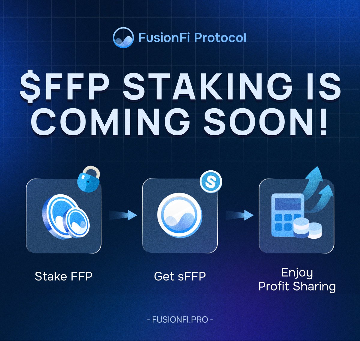 FusionFiPro's tweet image. 🌀 FusionFi Staking Preview
🔒Stake $FFP → 🪙Receive sFFP
📈sFFP = Your share of protocol earnings
The earlier you stake, the sooner you earn.
💫 Launching soon. Just earning.
#FusionFi #sFFP #FFP #AO #DeFi #AgentFi #aoTheComputer