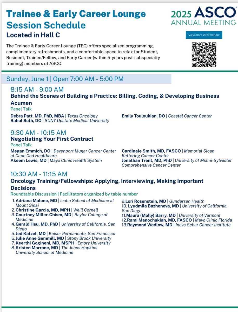Hem-Onc Fellows Network (@hemoncfellows) on Twitter photo “Fellows, trainees, and early-career professionals — don’t miss of these incredible Trainee and Early Career Lounge sessions! A great opportunity to learn, connect, and grow.” (Part 1)
<a href="/ASCO/">ASCO</a> <a href="/ASCOTECAG/">ASCO TECAG</a> <a href="/IMG_Oncologists/">IMG Oncologists</a> “Fellows, trainees, and early-career professionals — don’t miss of these incredible Trainee and Early Career Lounge sessions! A great opportunity to learn, connect, and grow.” (Part 1)
<a href="/ASCO/">ASCO</a> <a href="/ASCOTECAG/">ASCO TECAG</a> <a href="/IMG_Oncologists/">IMG Oncologists</a>