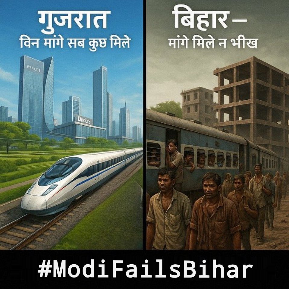 77_com7's tweet image. 10 साल से प्रधानमंत्री मोदी जी को बिहार ने लोकसभा में भर-भर के सीटें दीं,
फिर भी बिहार पीछे क्यों?

❌ IT इंडस्ट्री नहीं
❌ सेमीकंडक्टर फैक्ट्री नहीं
❌ टेक्सटाइल पार्क नहीं
❌ इलेक्ट्रॉनिक्स क्लस्टर नहीं
❌ प्लास्टिक पार्क नहीं
❌ फूड प्रोसेसिंग हब नहीं

बिहार के युवाओं को मिला…