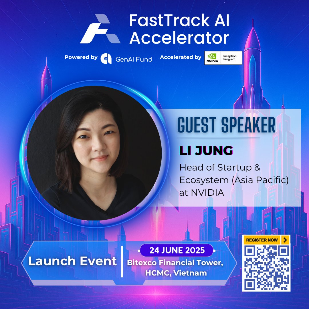 genaifund_ai's tweet image. 🚀 AI Ecosystem Building Across Southeast Asia with Li Jung at FastTrack AI Accelerator’s Launch Event!

💡What does it take to accelerate AI innovation across an entire region?
Meet Li Jung (LJ) - Head of Startup &amp;amp; Ecosystem (Asia Pacific) at NVIDIA.

#AIAccelerator