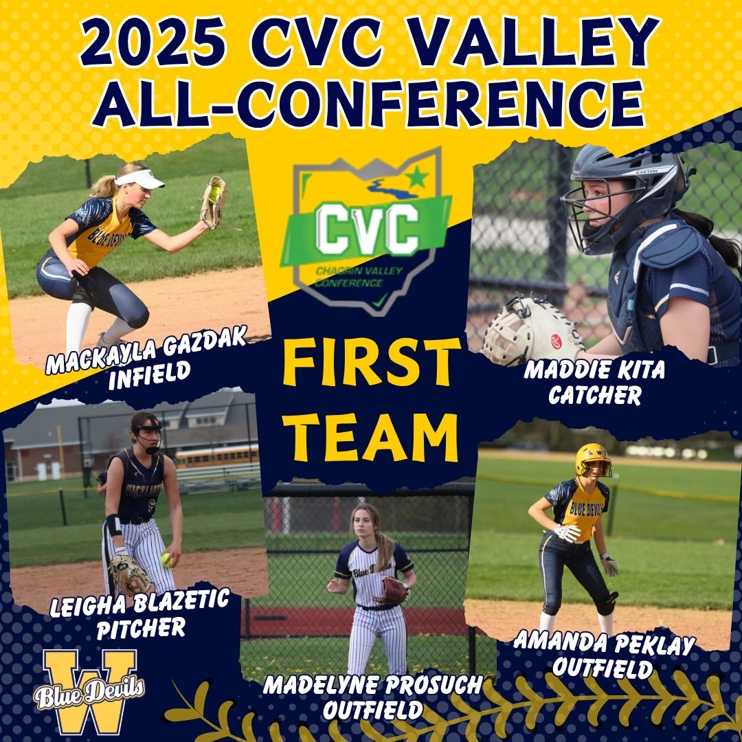 Congratulations to our First Team🥇All-CVC players: Maddie, Mackayla, Leigha, Amanda &amp; Madelyne. Great job &amp; well deserved!👏💙🥎