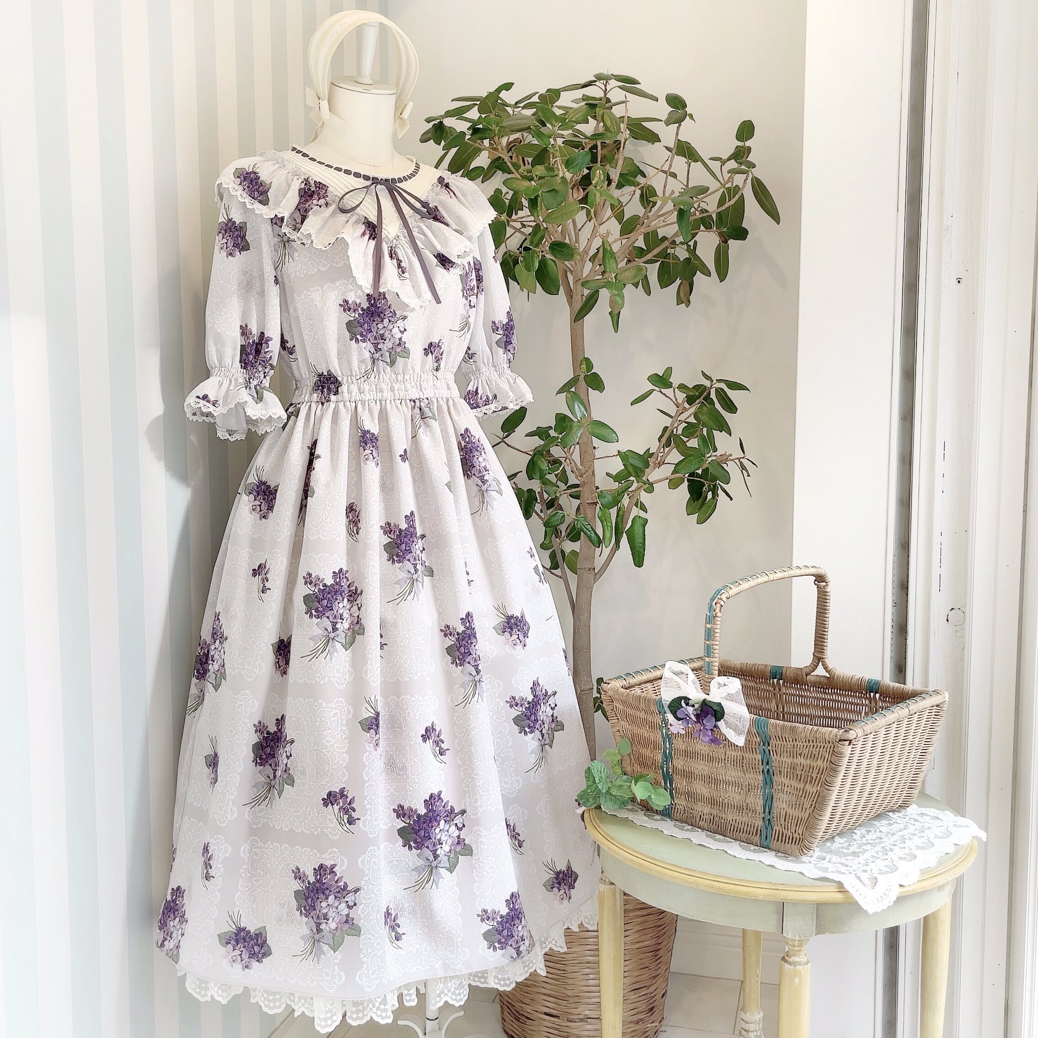 メロディバスケット Violet laceヨーク切替ワンピースM 深澤翠