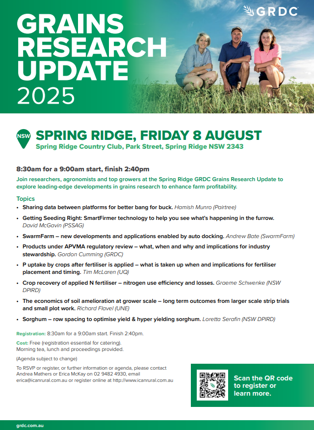 GRDCNorth's tweet photo. On next week! Join us at the Spring Ridge GRDC Grains Research Update for a great day!
Registration and details: https://t.co/f4zba4Vgav
#GRDCUpdates #SpringRidge https://t.co/tdPFohWkUK