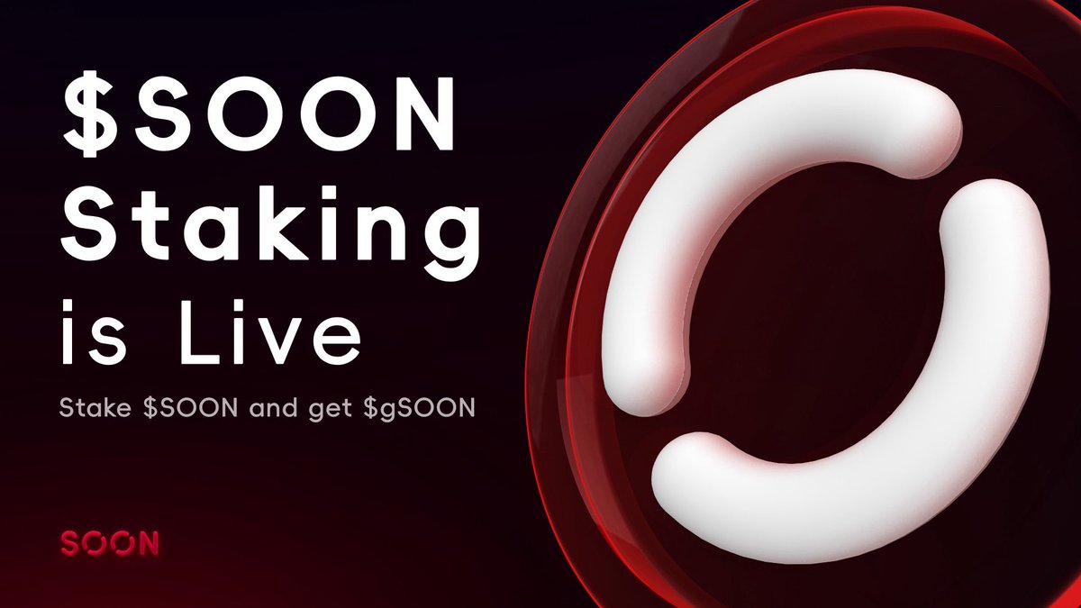 Introducing $SOON Staking and $gSOON.

Starting now, all holders can stake their $SOON in exchange for $gSOON, a fully liquid &amp; transferable LST version of $SOON.

Stake your $SOON now at:
Staking.soo.network

Learn more about the benefits of holding $gSOON 👇