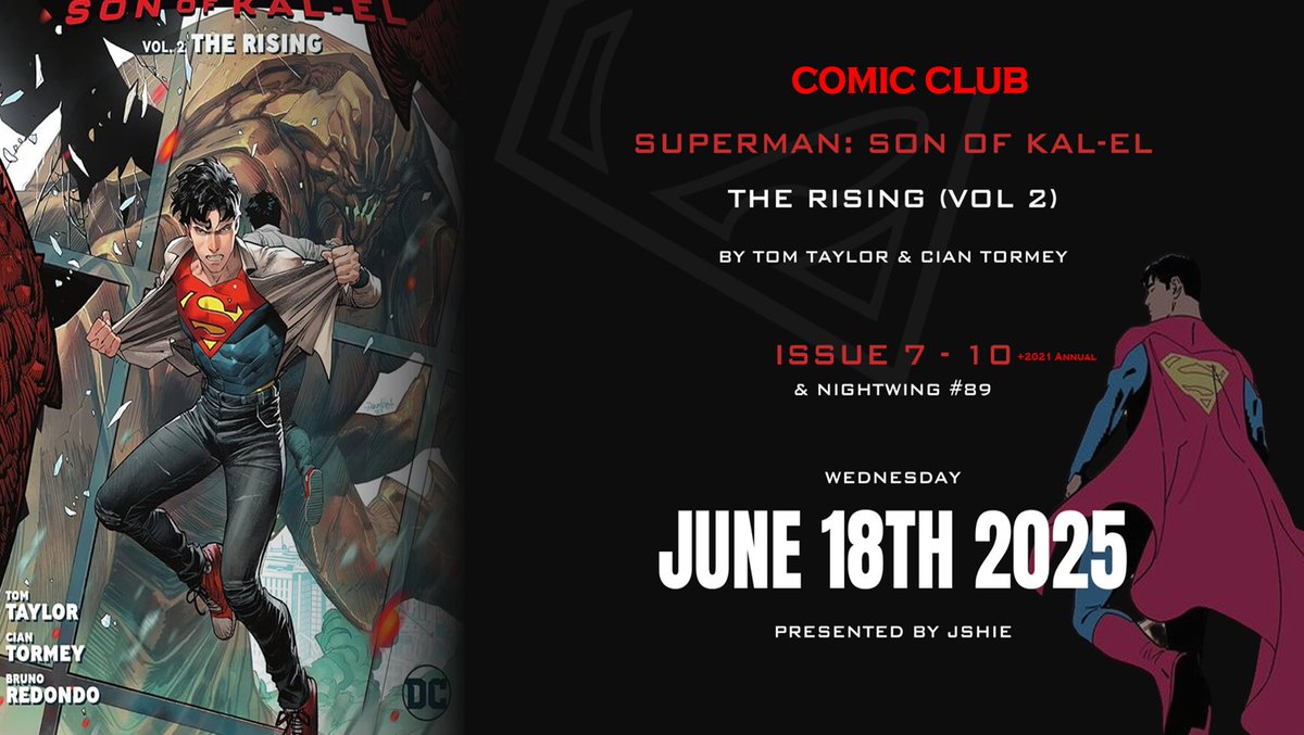 ShieldsJB's tweet image. A Great Evening Guest-Hosted by @theCoastalCity  - a post-recorded copy will be uploaded to Youtube in the near-future for those who couldn't make the live-version. 

June's Comic Club I'll be covering another #TomTaylor #DCComics book: Superman: Son of Kal-El - The Rising