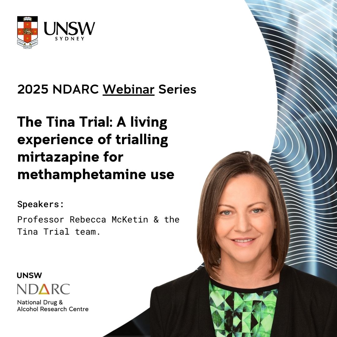 Did you miss our special edition webinar with Professor Rebecca McKetin and the Tina Trial team about their experience conducting the world-first phase 3 trial of mirtazapine treatment for #methamphetamine use disorder?

Watch the recording here: unsw.edu.au/research/ndarc… #AOD