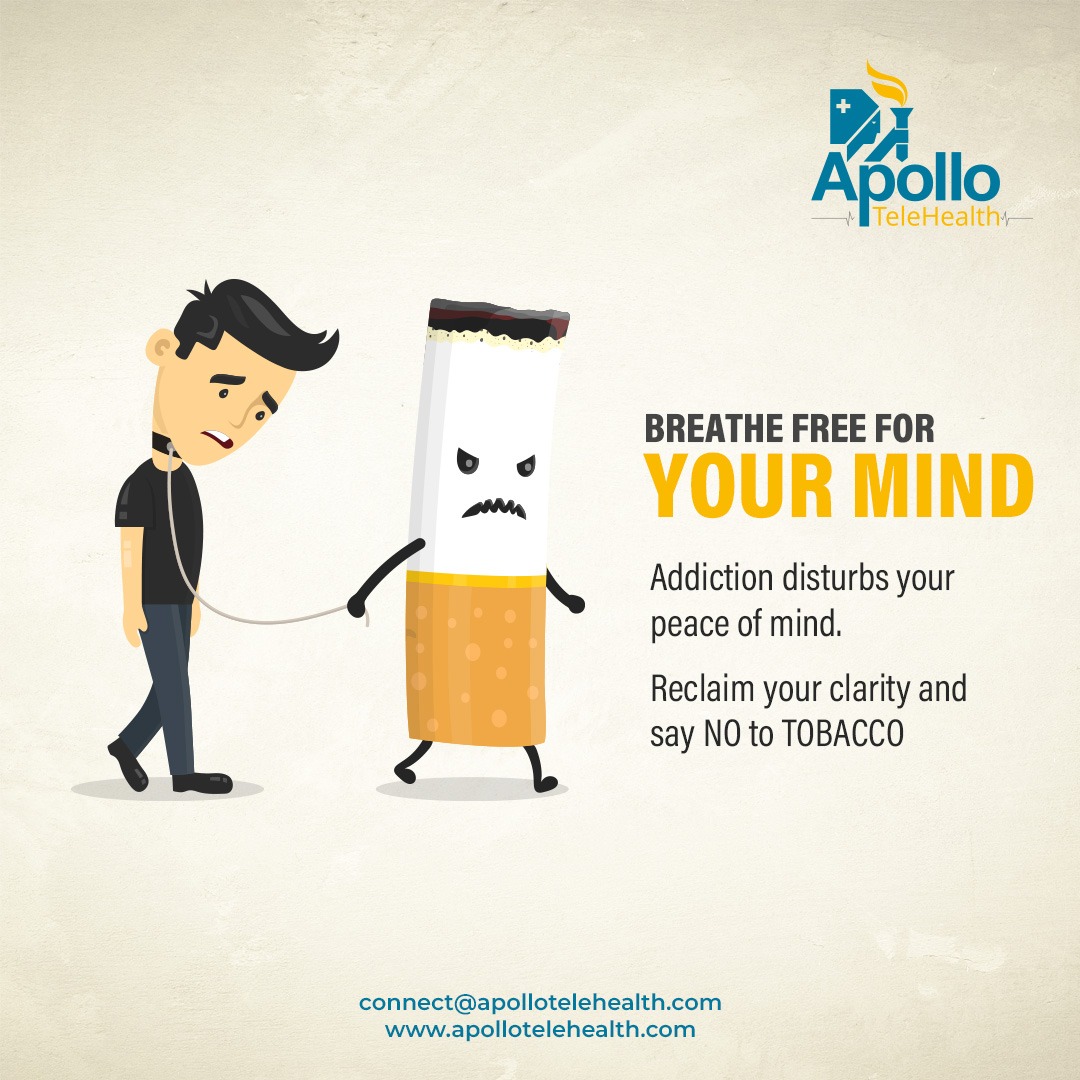 Each day, a new truth. A new reason to say NO to Tobacco.

Tobacco isn't just harmful to your body, it chains your mind and clouds your peace.

#WorldNoTobaccoDay #BreatheFree #ApolloTeleHealth #QuitSmoking #LungHealth #TobaccoFreeLife #NoToTobacco #telehealth