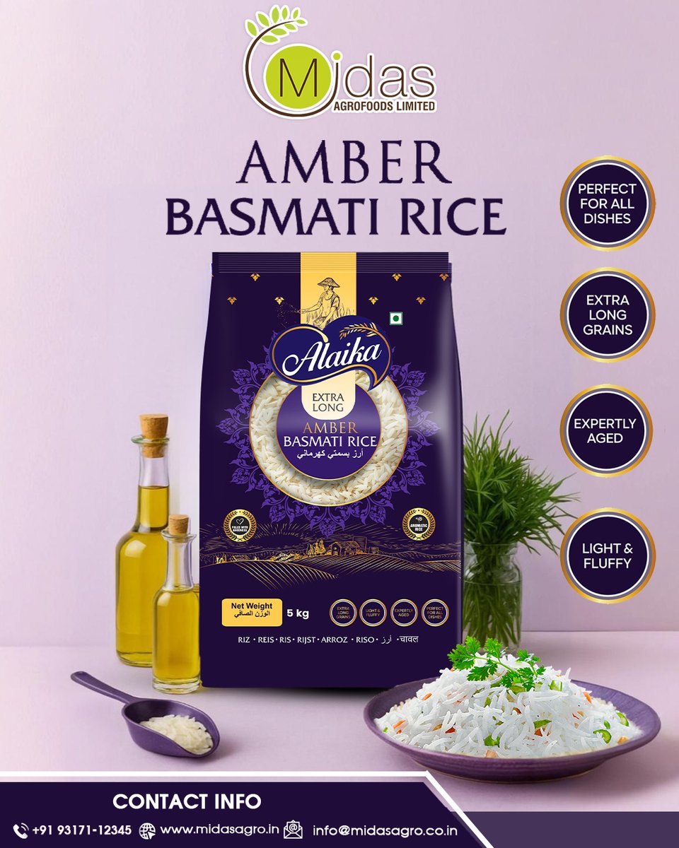 midasagrofoods's tweet image. Uncompromised purity. Unmatched taste.
.
Follow us on our Social Media Platform:
Facebook:- facebook.com/midasagrofoods
Instagram :- instagram.com/midasagrofoods/
Youtube :- youtube.com/@MidasAgrofood…
.
#Alaika #ExtraLong #AmberBasmatiRice #RiceLovers #MidasAgrofoods