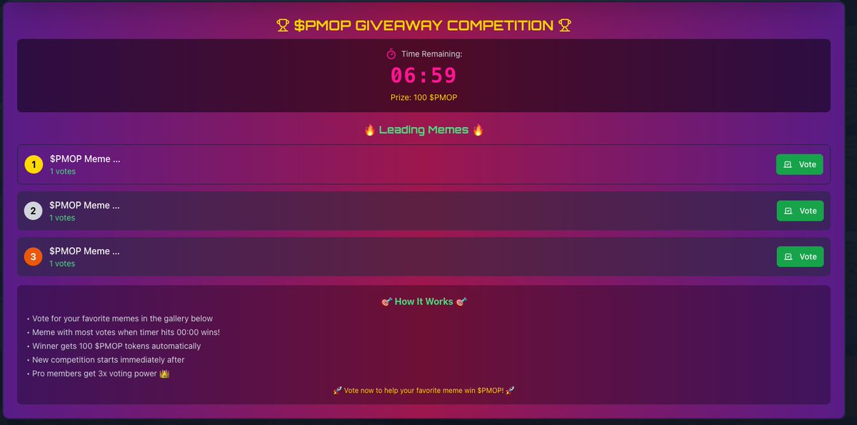Ever seen a meme coin with a built in meme generator token $PMOP giveaway every 10 minutes!?!
pmop.replit.app