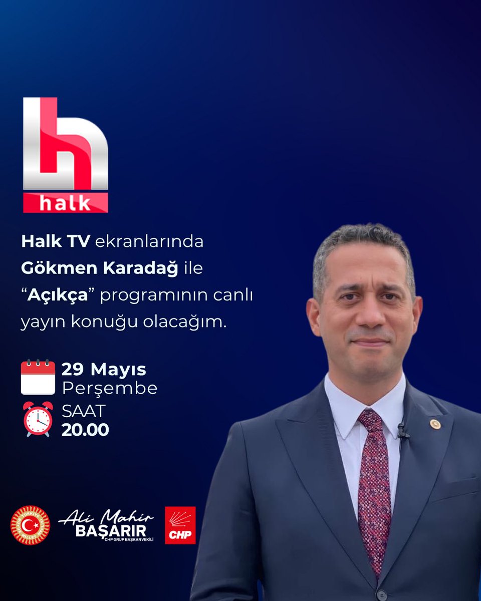 Bu akşam saat 20.00’de, Halk TV ekranlarında Gökmen Karadağ ile "Açıkça" programının canlı yayın konuğu olacağım.

🗓️ 29 Mayıs Perşembe
⏰ 20.00