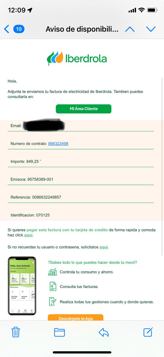 yoince_it's tweet photo. Intento de phishing  @Iberdrola con una cantidad tremenda. El enlace lleva a un dominio llamado https://t.co/sgfE9RlOpQ. Impresionante cómo clonan las plantillas. https://t.co/TNPpSeIhGT