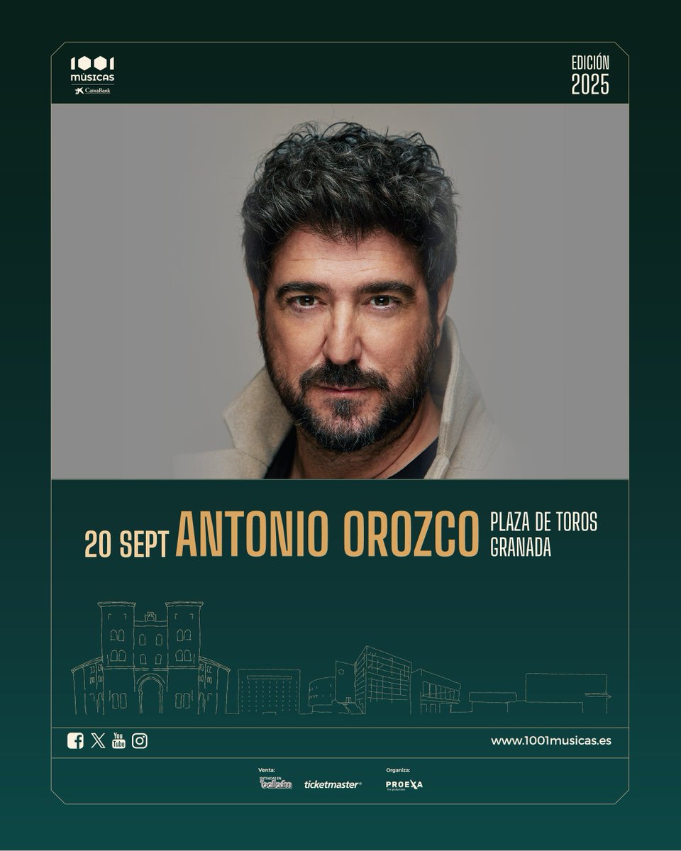 1001musicasfest (@1001musicasfest) on Twitter photo 💥 Antonio Orozco celebra 25 años de carrera en #1001Músicas – CaixaBank con un concierto muy especial en Granada.
📅 Sábado, 20 de septiembre
📍 Plaza de Toros, Granada
🎟️ Entradas ya disponibles en 1001musicas.es
<a href="/XperienceCABK/">Xperience CaixaBank</a> <a href="/aytogr/">Ayuntamiento de Granada</a> <a href="/2031Granada/">2031 Granada</a> 💥 Antonio Orozco celebra 25 años de carrera en #1001Músicas – CaixaBank con un concierto muy especial en Granada.
📅 Sábado, 20 de septiembre
📍 Plaza de Toros, Granada
🎟️ Entradas ya disponibles en 1001musicas.es
<a href="/XperienceCABK/">Xperience CaixaBank</a> <a href="/aytogr/">Ayuntamiento de Granada</a> <a href="/2031Granada/">2031 Granada</a>