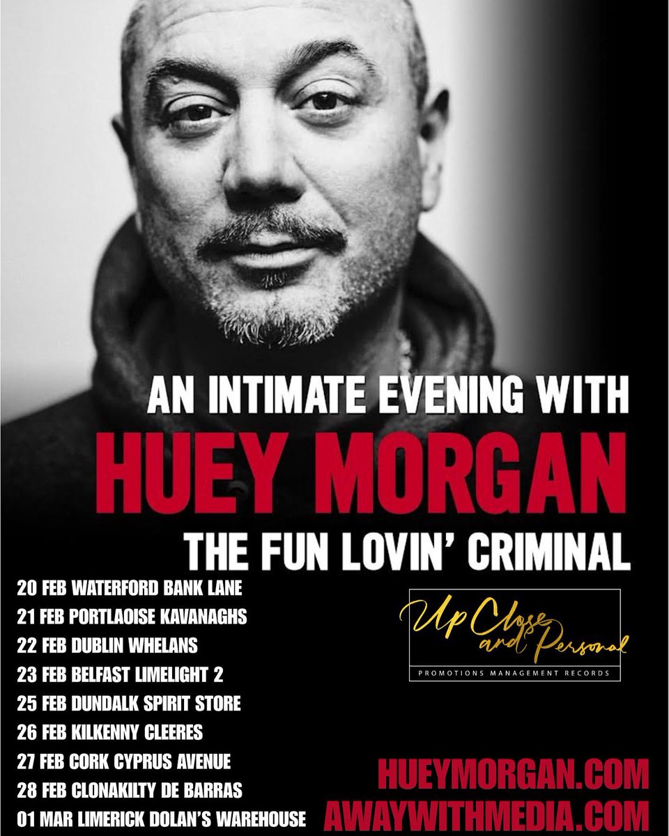 upcloseandpersonalpromotions (@aidanshortall) on Twitter photo š« Stick em up Punk its the Fun Lovin' Crimnal <a href="/OfficialHuey/">Huey</a>
20 FEB Bank Lane
21 FEB <a href="/KavanaghsPub/">Kavanaghs Bar & Venue</a>
22 FEB <a href="/whelanslive/">Whelan's</a>
23 FEB <a href="/LimelightNI/">Limelight Belfast</a>
25 FEB <a href="/SpiritStore/">Spirit Store</a>
26 FEB <a href="/Cleereskilkenny/">Cleerestheatre</a>
27 FEB <a href="/CyprusAveCork/">Cyprus Avenue</a>
28 FEB <a href="/DeBarraFolkClub/">DeBarraās Folk Club</a>
01 MAR <a href="/mydolans/">Dolans Limerick</a>
Tickets Onsale Tomorrow š« Stick em up Punk its the Fun Lovin' Crimnal <a href="/OfficialHuey/">Huey</a>
20 FEB Bank Lane
21 FEB <a href="/KavanaghsPub/">Kavanaghs Bar & Venue</a>
22 FEB <a href="/whelanslive/">Whelan's</a>
23 FEB <a href="/LimelightNI/">Limelight Belfast</a>
25 FEB <a href="/SpiritStore/">Spirit Store</a>
26 FEB <a href="/Cleereskilkenny/">Cleerestheatre</a>
27 FEB <a href="/CyprusAveCork/">Cyprus Avenue</a>
28 FEB <a href="/DeBarraFolkClub/">DeBarraās Folk Club</a>
01 MAR <a href="/mydolans/">Dolans Limerick</a>
Tickets Onsale Tomorrow
