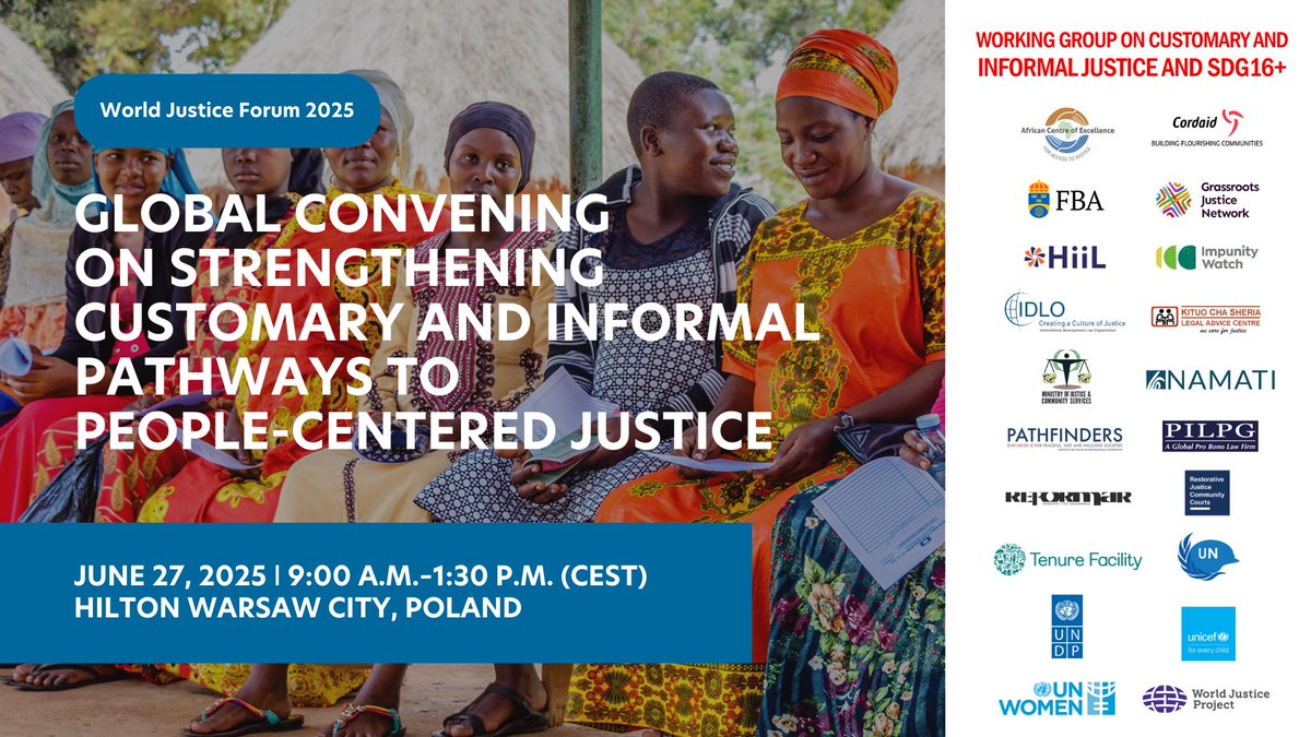 SAVE THE DATE &amp; TIME
Next month, plan to join the first-ever Global Convening on Customary and #InformalJustice in #Warsaw, bringing together global leaders to unlock the potential of diverse pathways to justice. #justiceforall #wjf2025 More info: sdg16.plus/events/global-…