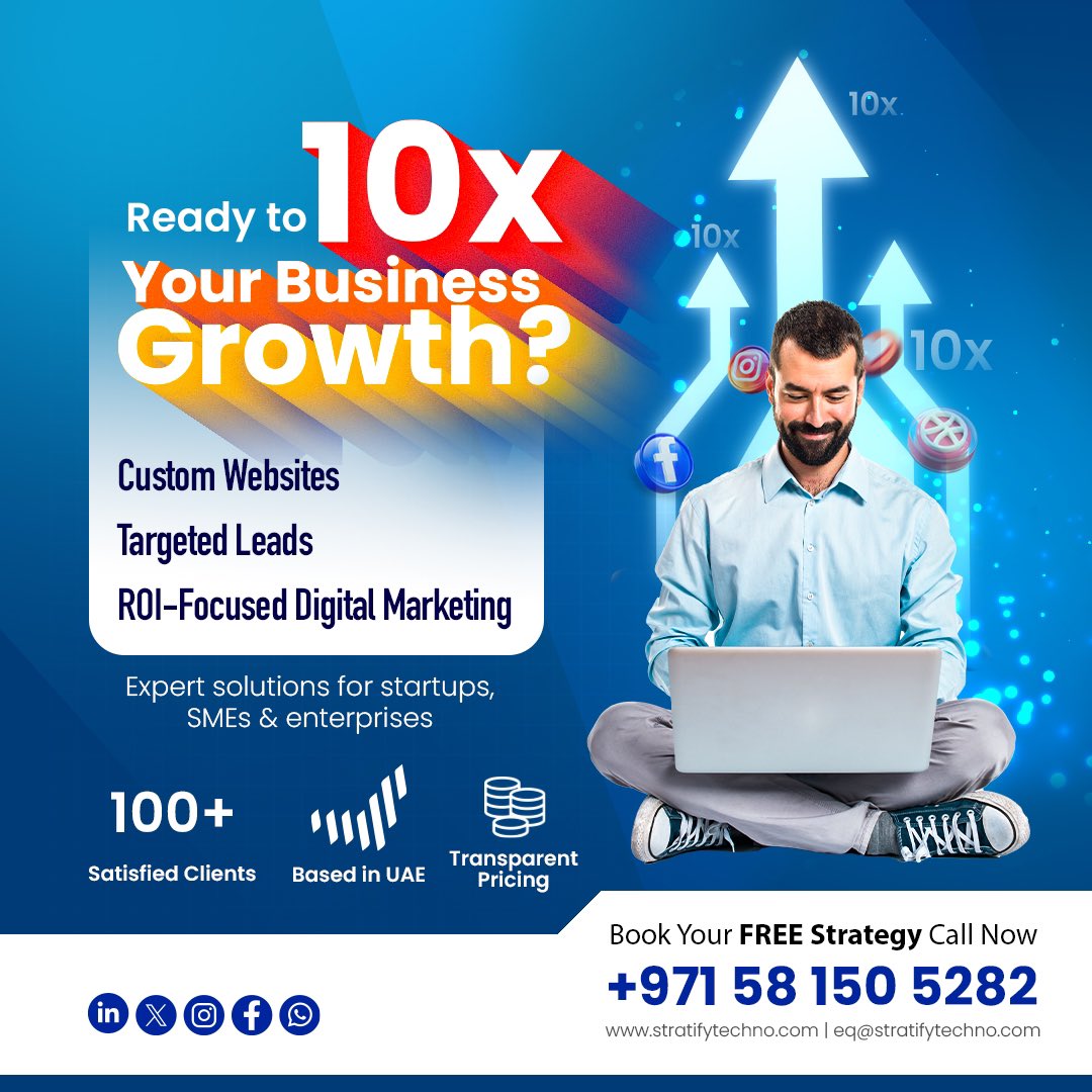 stratifytechno's tweet photo. Ready to 10x your business growth?
At Stratify Technologies, we deliver:
✅ Custom Websites
✅ Targeted Leads
✅ ROI-Focused Marketing

Join 100+ UAE clients getting real results.
📞 +971 58 150 5282
🌐 https://t.co/CopdVgSxpa
#10xGrowth #DigitalMarketing #UAEbusiness https://t.co/9wHcEQvkOm