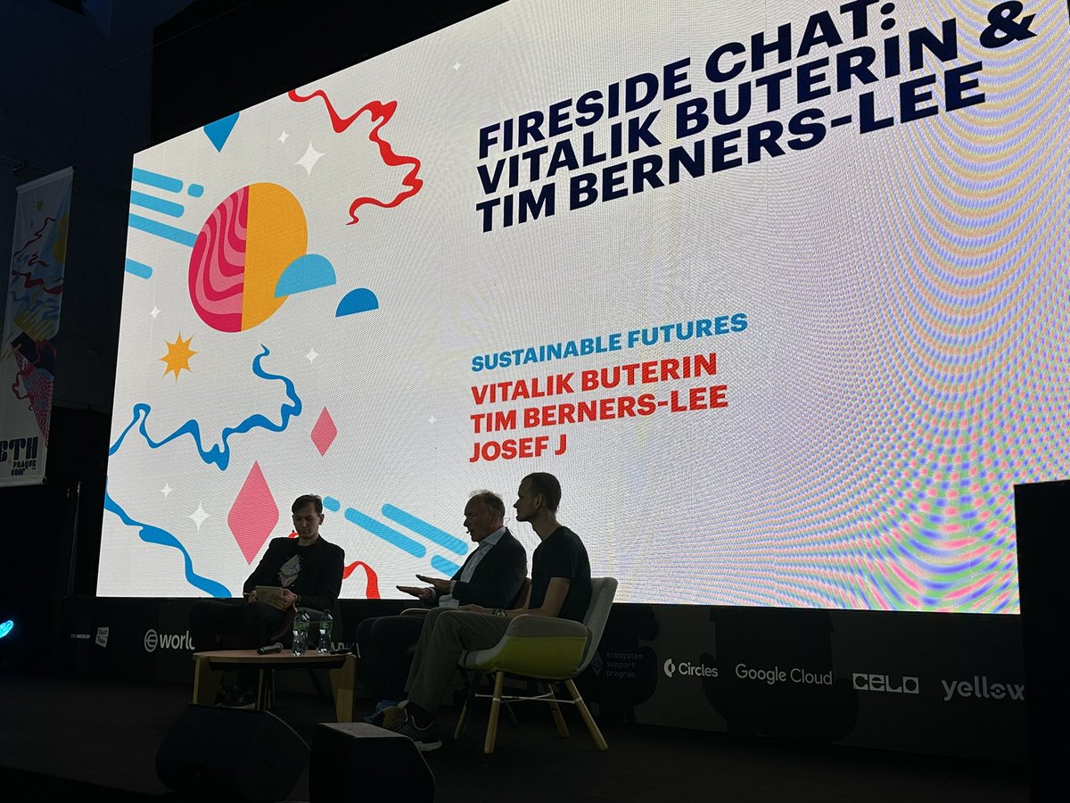 “The vision of the early Internet was more decentralized (clients), and early users felt more empowered… ready to get back to this!” says <a href="/timberners_lee/">Tim Berners-Lee</a> (Solid project and w3c seems interesting)

<a href="/EthPrague/">ETHPrague</a> with <a href="/ETazou/">elias tazartes 🥕🧑‍🌾</a> <a href="/KakarotZkEvm/">Kakarot</a> and @DCbuild3r <a href="/worldcoin/">World</a>

Great event