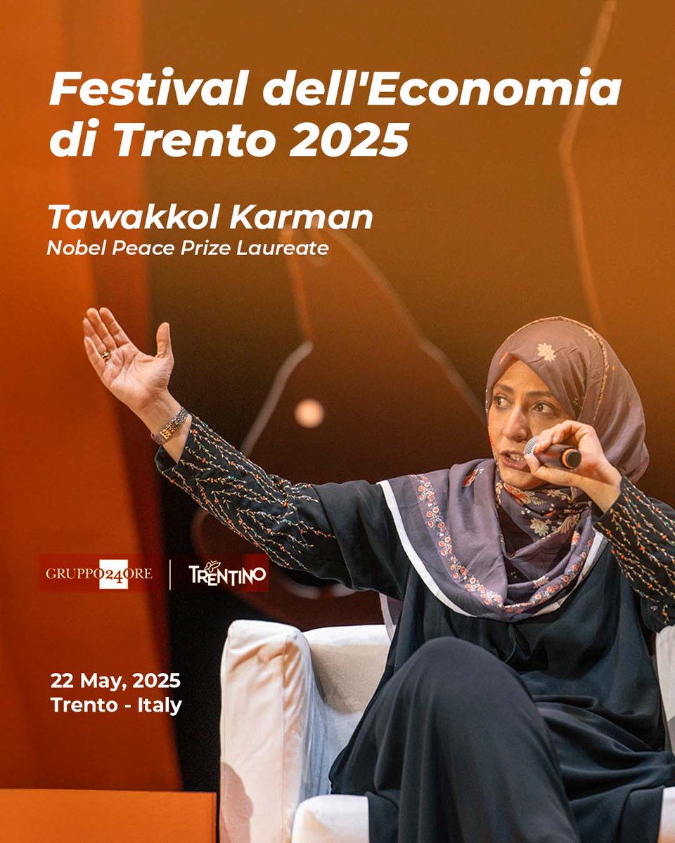 Ms. <a href="/TawakkolKarman/">Tawakkol Karman</a> spoke at #FestivalEconomiaTrento on migration and the impact of conflict and poverty on children, alongside Enzo Fortunato of the Vatican’s World Children’s Day Committee.

🔗More here👉 bit.ly/44YdLaI