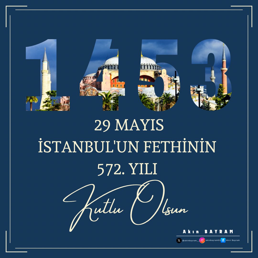 572 yıl önce bir çağ kapandı, bir yeni bir çağ açıldı. 
Fatih Sultan Mehmet Han’ın, aklıyla çağının ötesine geçti, inancıyla imkansızı mümkün kıldı. 

İstanbul’un fethi, yalnızca bir zafer değil, bir irade, bir vizyon, bir dirilişti. Bugün de o ruhla yeniden yürümeye devam