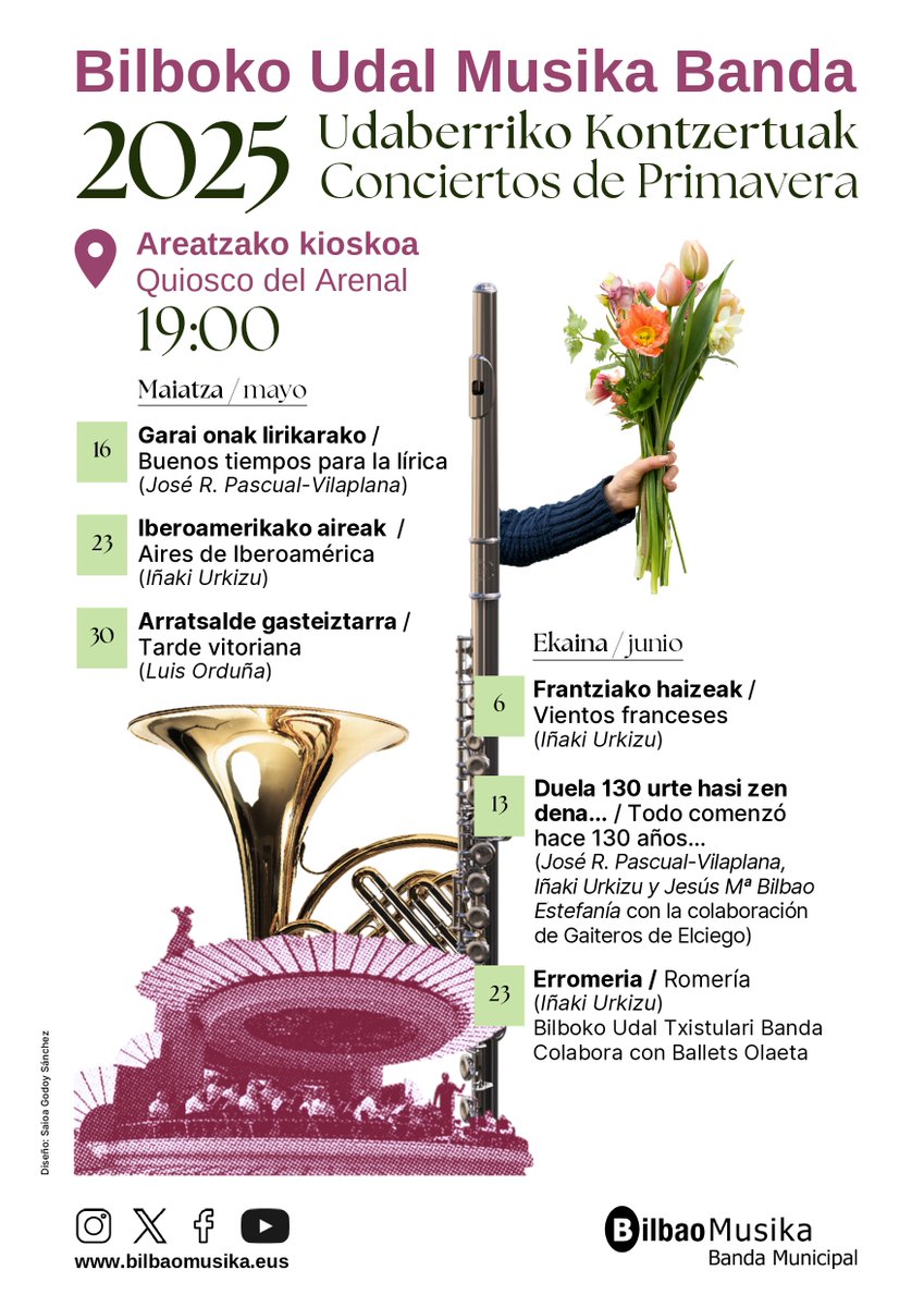 🎼 La #BandaMunicipaldeMúsicadeBilbao regresa al Kiosko del Arenal con "Tarde vitoriana", concierto dirigido por Luis Orduña, este viernes 30 de mayo, a partir de las 19:00h.

ℹ️ Noticia 👉 labur.eus/ptcjgcld

#BilbaoMusika