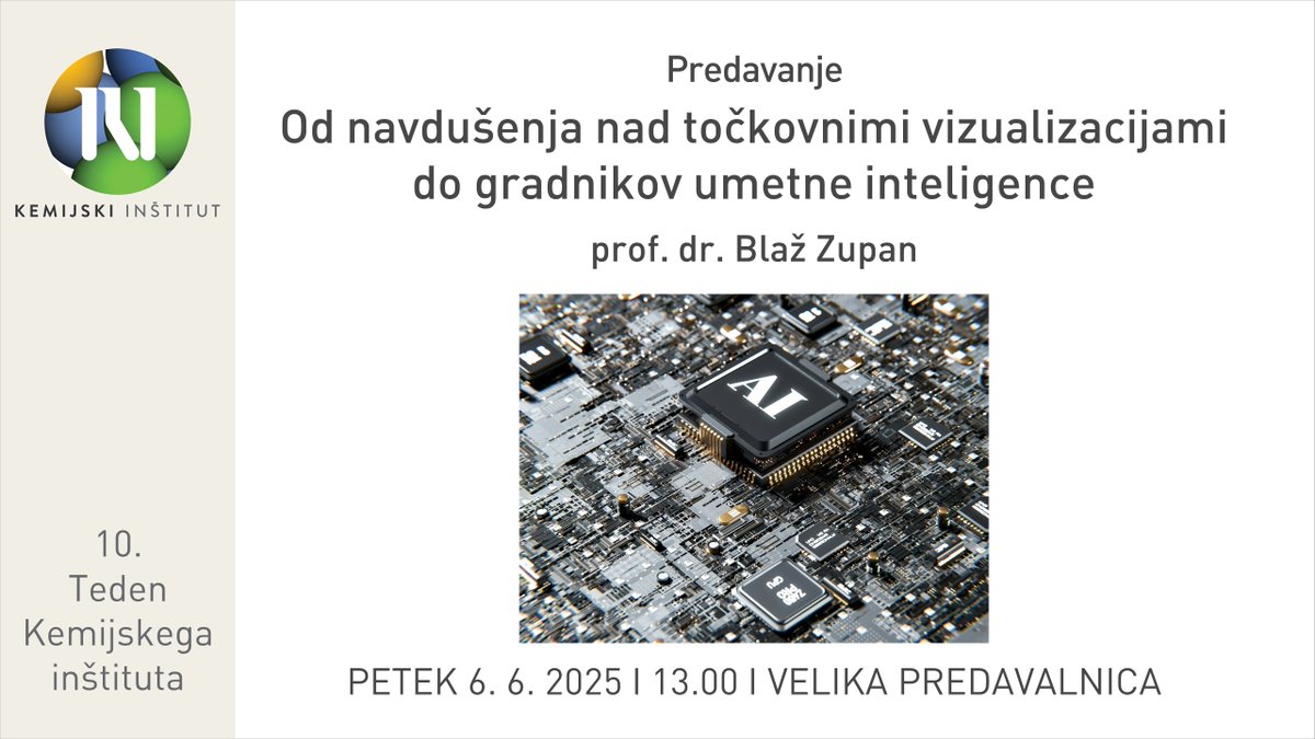 Kemijski inštitut (@kemijski) on Twitter photo PREDAVANJE - Prof. dr. Blaž Zupan bo spregovoril o tehnologijah, povezanih z najbolj vznemirljivimi dosežki sodobne umetne inteligence. Več ▶️ bit.ly/43A2FGj PREDAVANJE - Prof. dr. Blaž Zupan bo spregovoril o tehnologijah, povezanih z najbolj vznemirljivimi dosežki sodobne umetne inteligence. Več ▶️ bit.ly/43A2FGj