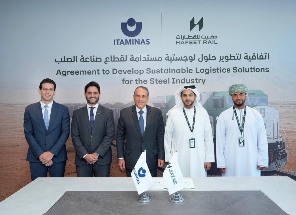 Oman Observer ๐ด๐ฒ (@omanobserver) on Twitter photo Hafeet Rail signs a landmark agreement with Brazilโs Itaminas to explore an end-to-end iron ore supply chain connecting Brazil to Oman and the UAE via Sohar Port, supporting a more sustainable and integrated future for steel production in the region
<a href="/hafeetrail/">Hafeet Rail</a> <a href="/AsyadGroupOman/">ุงุณููููุงุฏ ASYAD</a> Hafeet Rail signs a landmark agreement with Brazilโs Itaminas to explore an end-to-end iron ore supply chain connecting Brazil to Oman and the UAE via Sohar Port, supporting a more sustainable and integrated future for steel production in the region
<a href="/hafeetrail/">Hafeet Rail</a> <a href="/AsyadGroupOman/">ุงุณููููุงุฏ ASYAD</a>