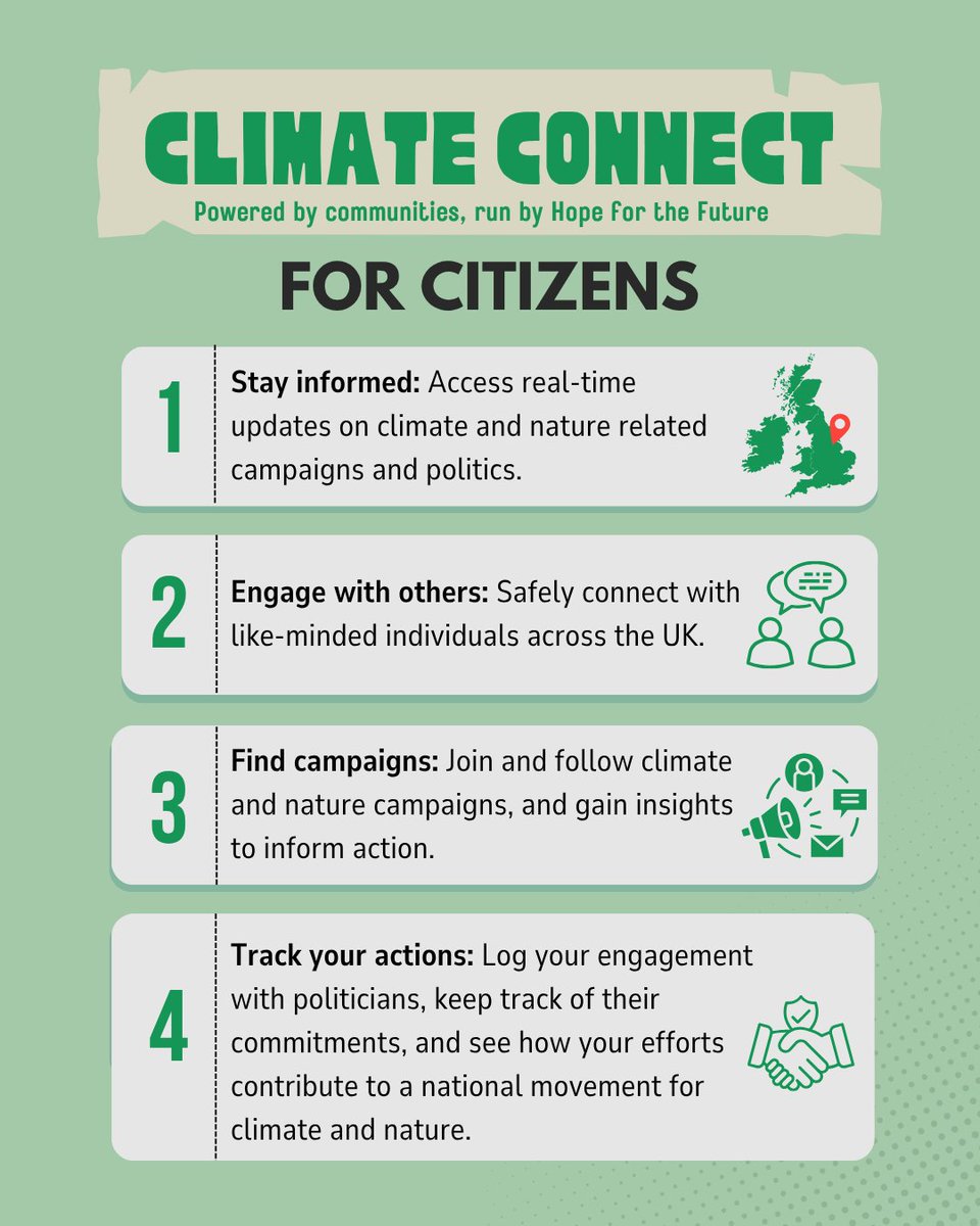 Hope for the Future (@hopeftfuture) on Twitter photo Climate Connect is LIVE! π
π£ Want politics to work for people & the planet? Introducing Climate Connect - a free new tool to connect you with others, amplify your voice & drive real, inclusive change.
1οΈβ£ Create an account
2οΈβ£ Join the live demo: 5 June, 1-2 pm
π Links belowππΎ Climate Connect is LIVE! π
π£ Want politics to work for people & the planet? Introducing Climate Connect - a free new tool to connect you with others, amplify your voice & drive real, inclusive change.
1οΈβ£ Create an account
2οΈβ£ Join the live demo: 5 June, 1-2 pm
π Links belowππΎ