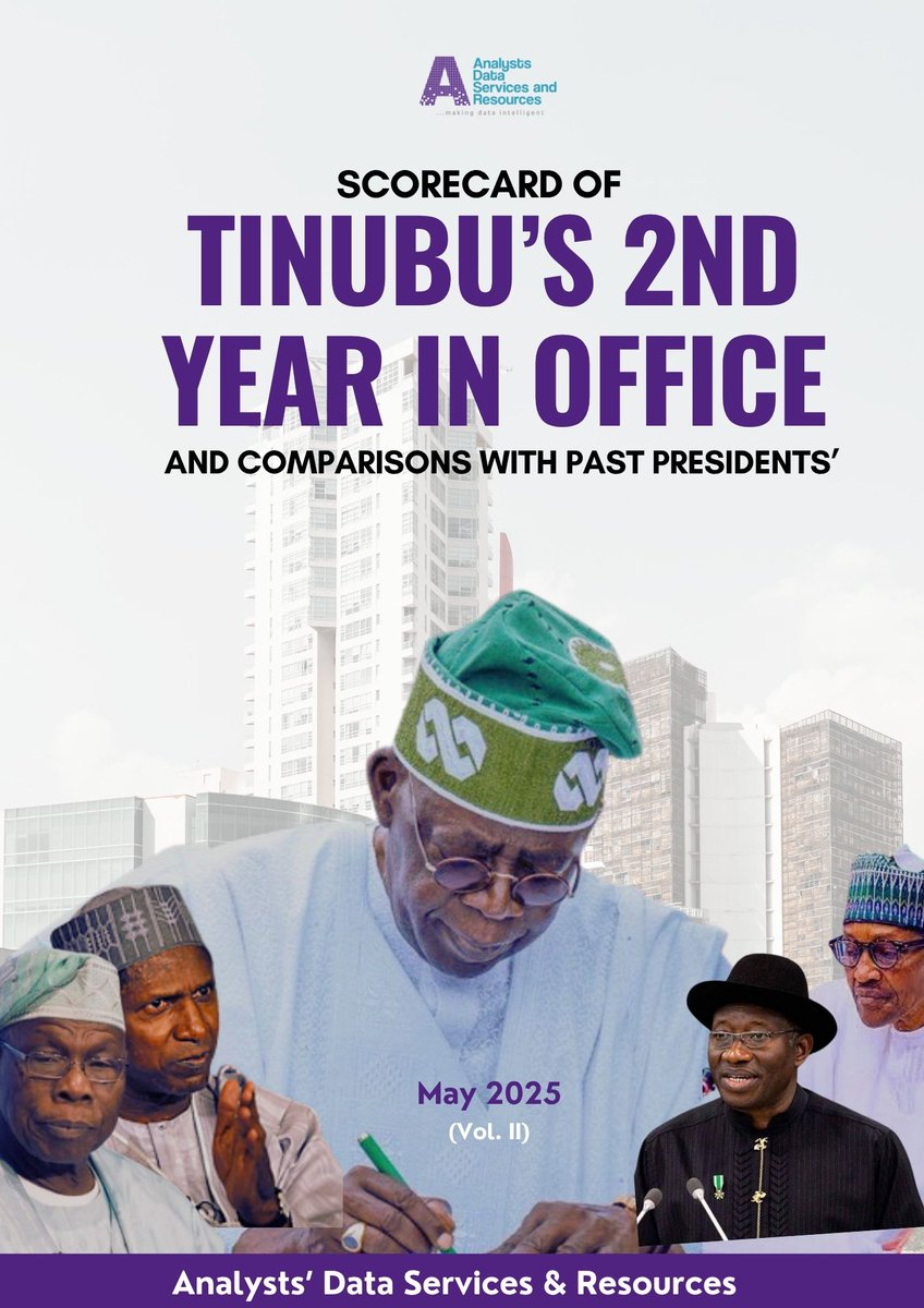 AdsrLtd's tweet photo. TINUBU’S 2ND YEAR IN OFFICE SCORECARD

Two years into President Bola Ahmed Tinubu’s tenure, many Nigerians are asking: How well has he performed?
This report examines 25 key indicators across five major areas to assess the economic and institutional impact of his administration. https://t.co/4nN8RLdhWi
