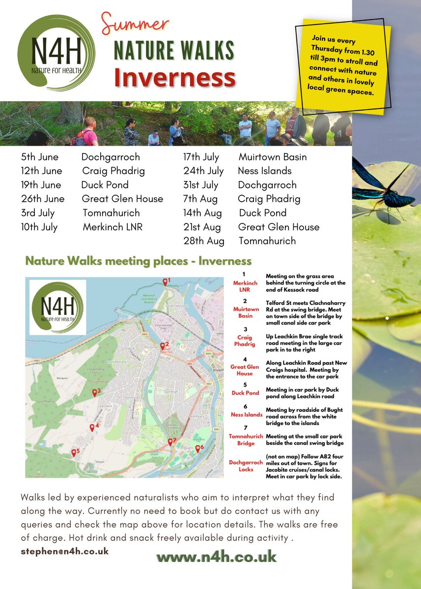 BefHighland's tweet photo. Inverness and Nairn walks with N4H
Walks start at 1.30pm and finish by 3pm - Inverness every Thursday and Nairn every second Friday.
Always easy-going with like minded folks in nice places - and with a cuppa and snack included, all for free.
What's not to like? https://t.co/Q4m9rlBeC8