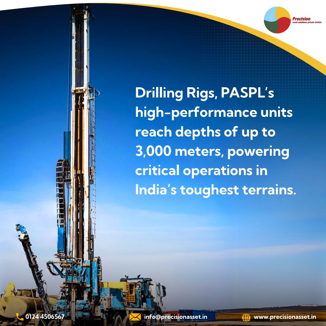 PRECISION_PEDPL's tweet image. Drilling Rigs, PASPL’s high-performance units reach depths of up to 3,000 meters, powering critical operations in India’s toughest terrains. 🚧
💡 Performance you can lease. Efficiency you can trust.
📞 0124-4506567
🌐 precisionasset.in
#PASPLPower #RigPerformance