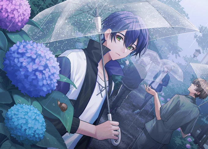 紫陽花と雨