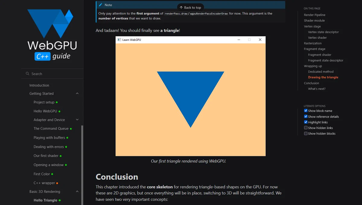 Screenshot of the Hello Triangle chapter
