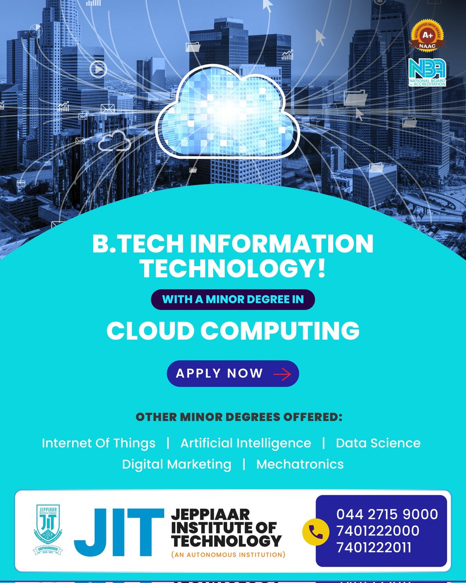 JeppiaarIT's tweet photo. π Unlock Your Future with https://t.co/PO0QcW26Hu IT at JIT! π
#JIT #JeppiaarInstituteOfTechnology #BTechIT #MinorDegree #CloudComputing #DataScience #AI #ArtificialIntelligence #DigitalMarketing #Mechatronics #IoT #EngineeringAdmissions #FutureReady #TechEducation https://t.co/Eaytu79b9f