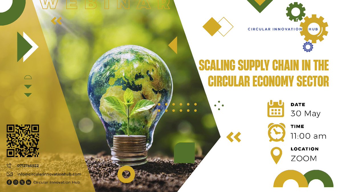 Have you registered for our upcoming webinar on 'Scaling Supply Chains in the Circular Economy Sector'?
Date: 30th May 2025
Time: 11.00 AM -12.30 PM EAT
Location: Zoom
Registration link: forms.gle/kB9eJ7YC13X4Dz…

Register now to not miss out.

#webinaralert #supplychain