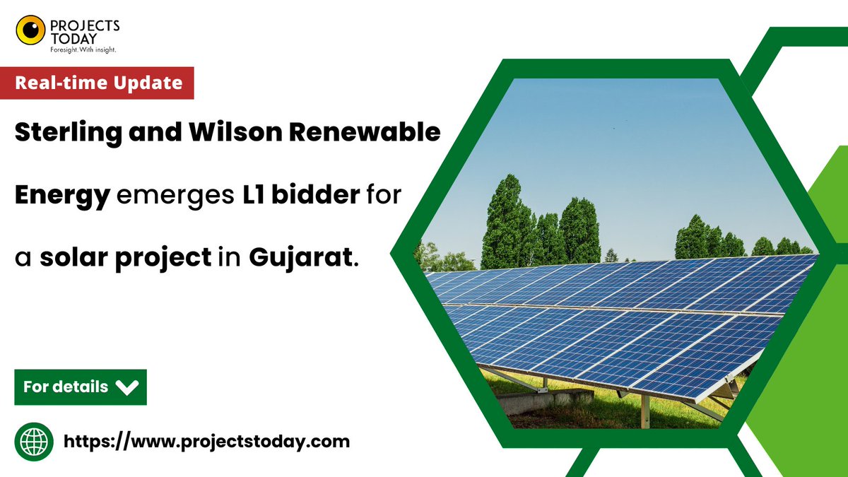 projects_today's tweet photo. Sterling and Wilson Renewable Energy emerges L1 #bidder for a #solar project in #Gujarat.

For more details:
Email us at: mallika@projectstoday.com
Contact us on +91 7304553123

#renewableenergy #renewable #energy #solarenergy #solarpower #power #projects #project #projectstoday #projectstodayindia #news #newsupdates #updates #Exclusive #India #construction #work #newsalert #development